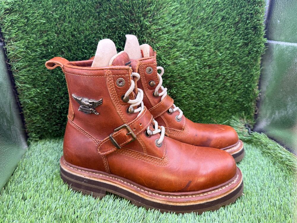 Harley-Davidson Combat Boot Women's 8.5 Brown Leather Biker Motorcycle Workwear - Picture 1 of 14